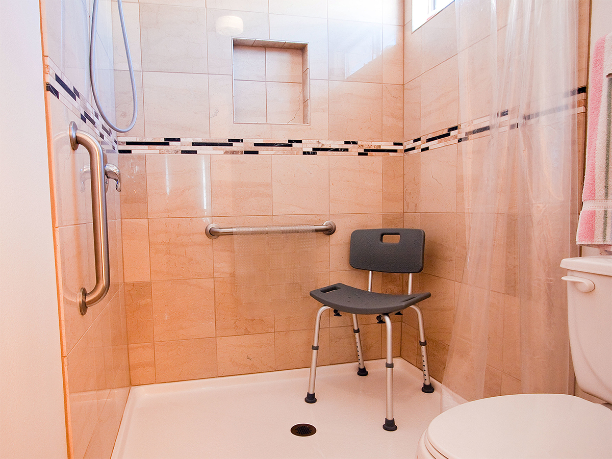 accessible shower with stool